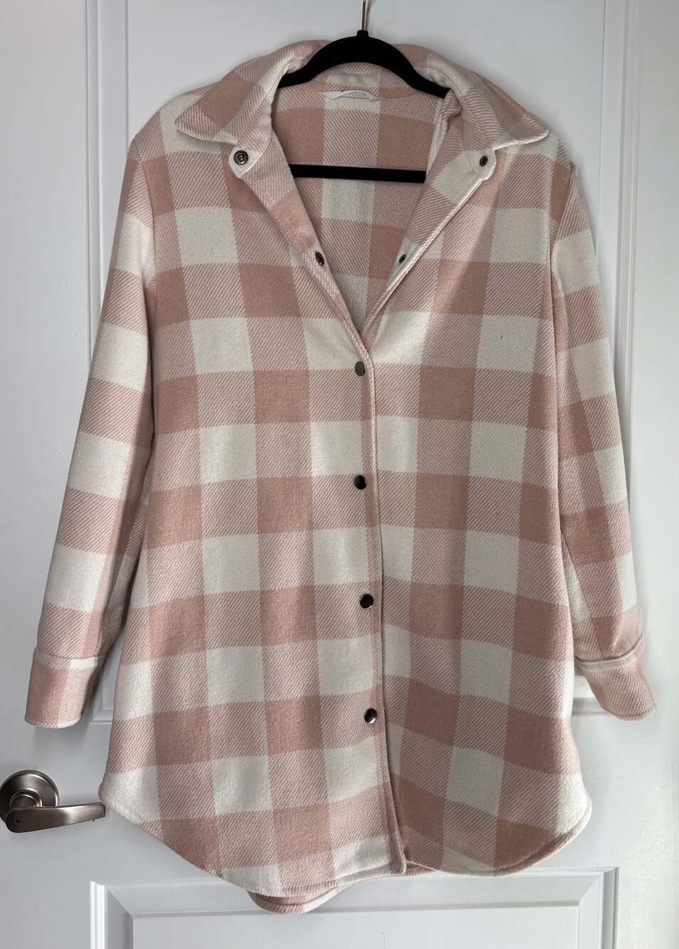 BB Dakota Plaid Shacket Pink & White Button Jacket